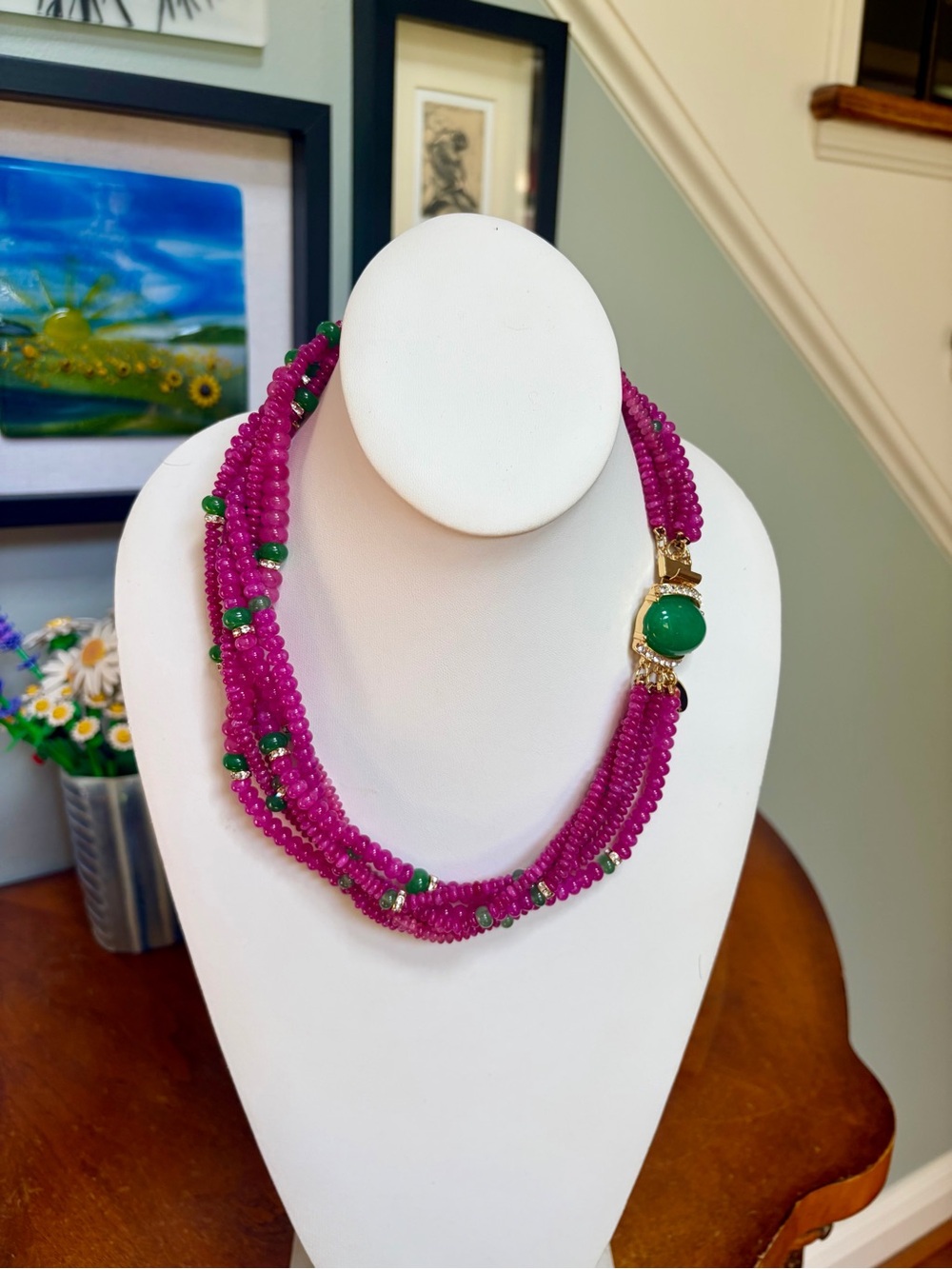 Catwalk Jon Multi-Strand Pink and Green Jade Necklace (NWOT)